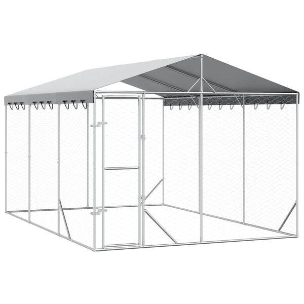 vidaXL Outdoor-Hundezwinger mit Dach Silbern 3x4,5x2,5m Stahl Verzinkt