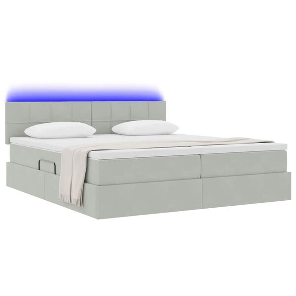 vidaXL Bett mit LED-Lichtleisten Hellgrau 200 x 200 cm Samt
