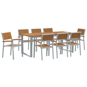 vidaXL Garten Essgruppe 9 stk. Grau Massivholz Akazie