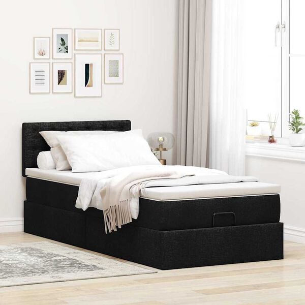 vidaXL Ottoman-Bett mit Matratze & LEDs Schwarz 100x200 cm Stoff