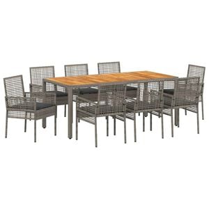 vidaXL Garten Essgruppe 9 pcs Grau Poly-Rattan