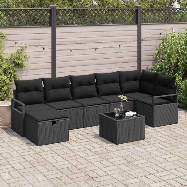 vidaXL Sofa Set mit Kissen mit Speicher 8 pcs Schwarz Poly-Rattan
