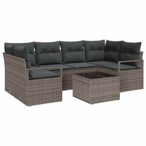 vidaXL Sofa Set mit Kissen 7 pcs Grau Poly Rattan