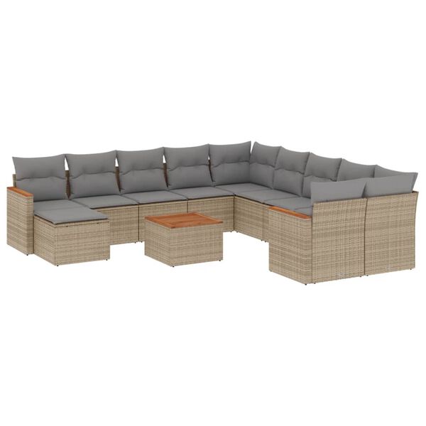 vidaXL 12-tlg. Garten-Sofagarnitur mit Kissen Beige Poly Rattan