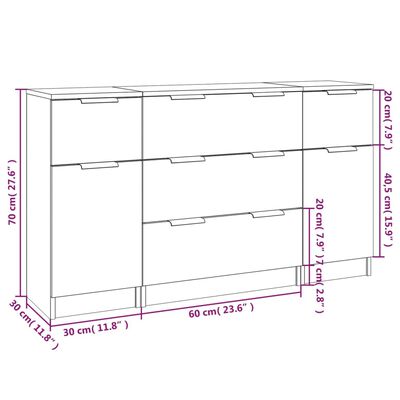 vidaXL 3-tlg. Sideboard-Set Braun Eichen-Optik Holzwerkstoff