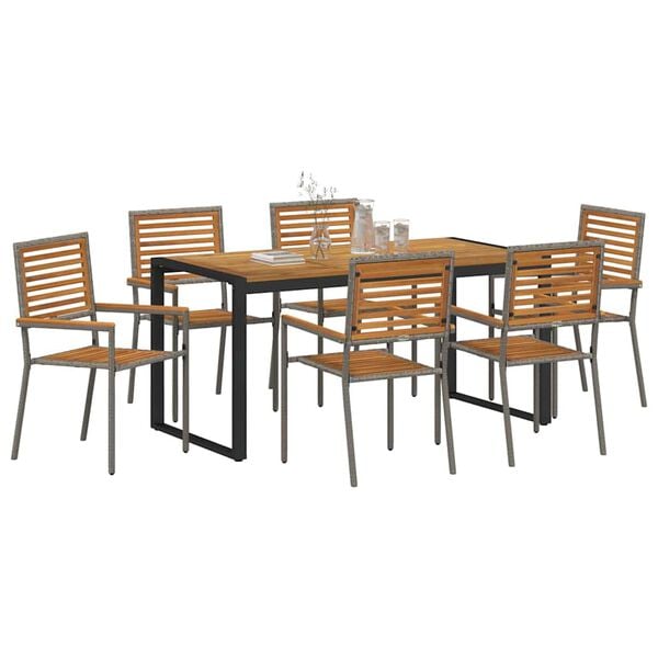 vidaXL Garten Essgruppe 7 pcs Grau und Braun Poly-Rattan