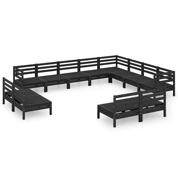 vidaXL 12-tlg. Garten-Lounge-Set Massivholz Kiefer Schwarz