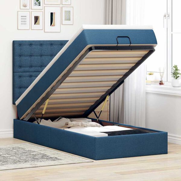 vidaXL Ottoman-Bett mit Matratze & LEDs Blau 80x200 cm Stoff