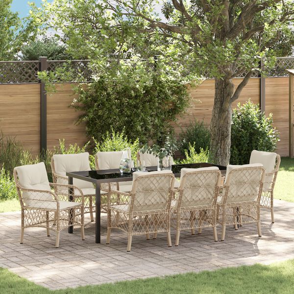 vidaXL Garten Essgruppe mit Kissen 9 pcs Beige Poly-Rattan