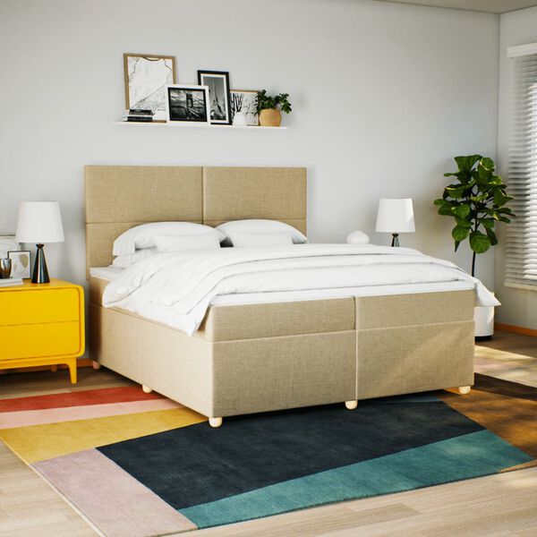 vidaXL Boxspringbett mit Matratze Creme 200x200 cm Stoff