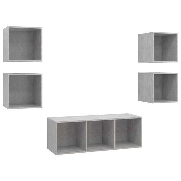 vidaXL 5-tlg. TV-Schrank-Set Betongrau Holzwerkstoff