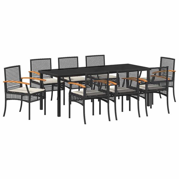 vidaXL Garten Essgruppe 9 pcs Schwarz Poly-Rattan
