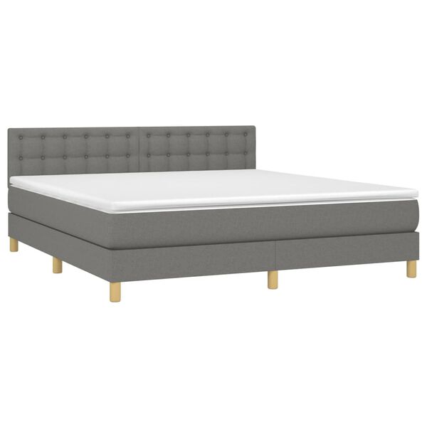 vidaXL Boxspringbett mit Matratze & LED Dunkelgrau 180x200 cm Stoff