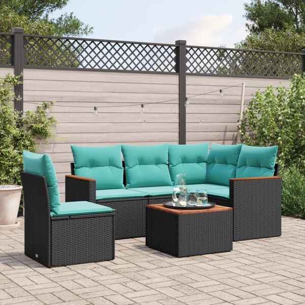 vidaXL 6-teiliges Gartensofa-Set mit Kissen, schwarzes Polyrattan