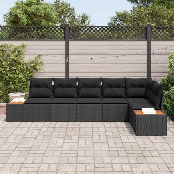 vidaXL Gartensofa-set mit Kissen mit Speicher 6 pcs Schwarz Polyrattan