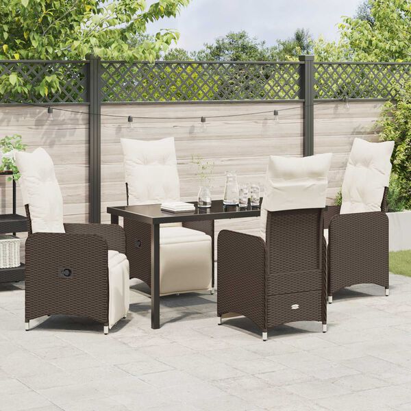 vidaXL Garten Essgruppe mit Kissen 5 pcs Braun Poly Rattan