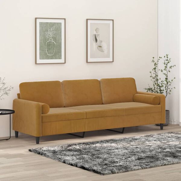 vidaXL 3-Sitzer-Sofa mit Kissen Braun 210 cm Samt