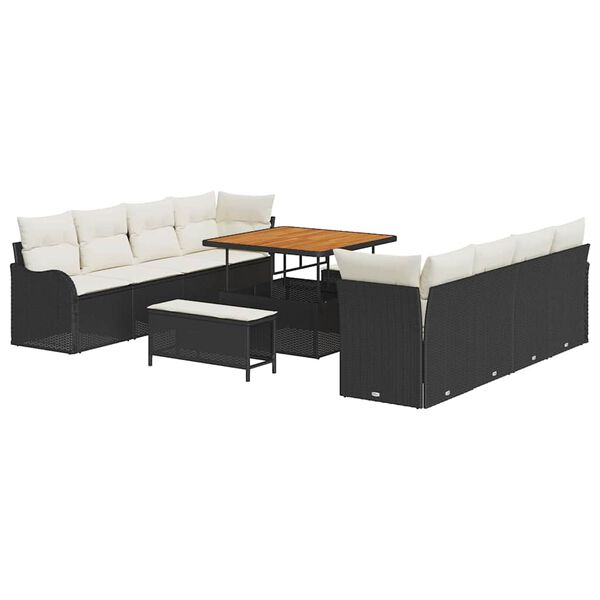 vidaXL Garten-Sofa-Set mit Kissen mit Kissen 11 pcs Schwarz und Creme