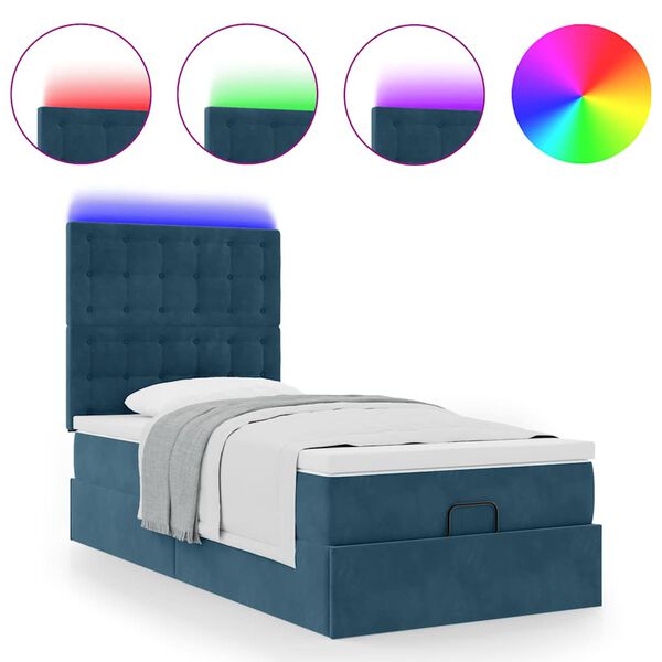 vidaXL Ottoman-Bett mit Matratzen & LEDs Dunkelblau 80x200 cm Samt