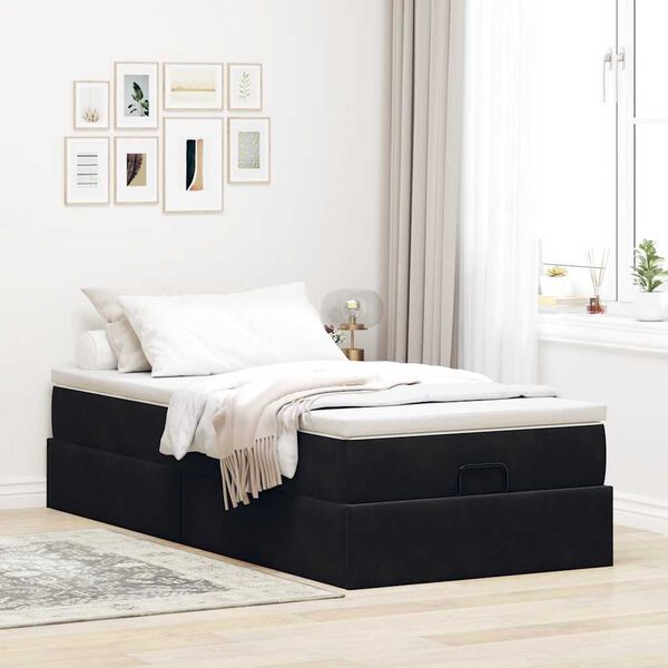 vidaXL Ottoman-Bett mit Matratze Schwarz 90x200 cm Samt