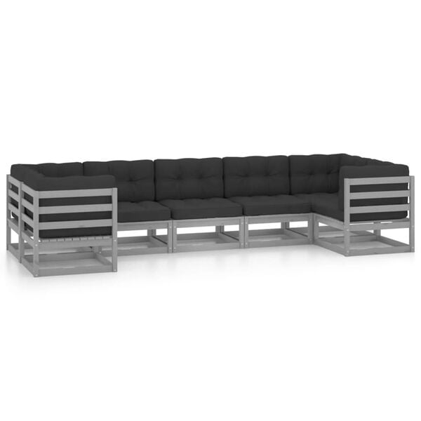 vidaXL 7-tlg. Garten-Lounge-Set mit Kissen Grau Massivholz Kiefer