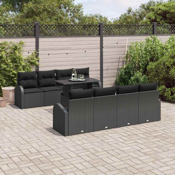 vidaXL Gartensofa-set mit Kissen mit Kissen 9 pcs Schwarz Poly Rattan