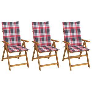 vidaXL Klappst&uuml;hle, 3er-Set mit Kissen, aus massivem Akazienholz
