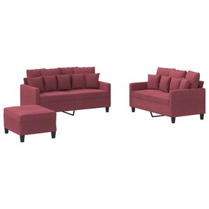 vidaXL 3-tlg. Sofagarnitur mit Kissen Weinrot Stoff