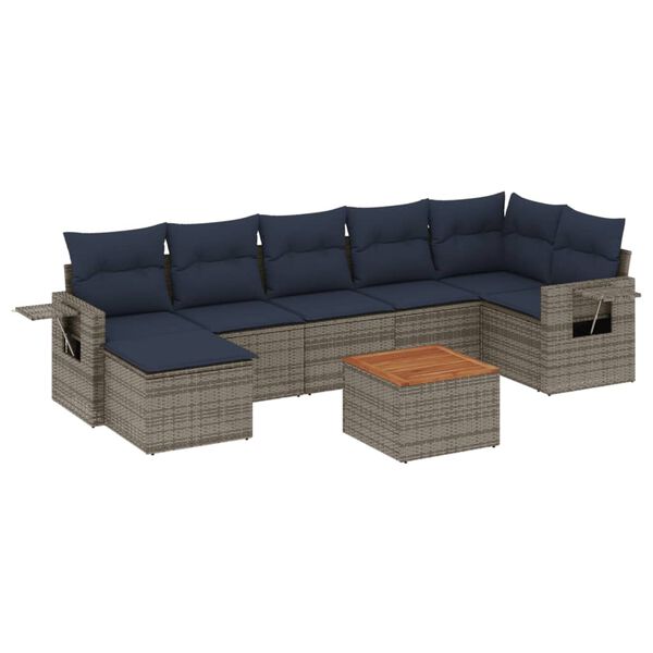 vidaXL 8-teiliges Gartensofa-Set mit Kissen, grau, Polyrattan