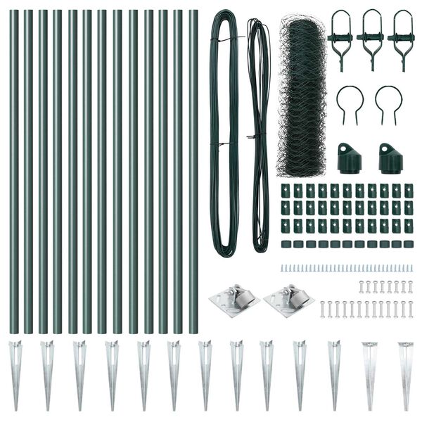 vidaXL Zaunpfosten Gr&uuml;n 25 x 0,6 m (50 mm Maschen) Stahl und PVC
