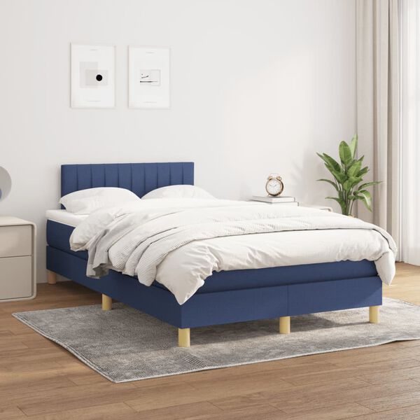 vidaXL Boxspringbett mit Matratze Blau 120x190 cm Stoff
