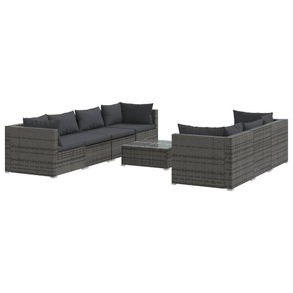 vidaXL 8-tlg. Garten-Lounge-Set mit Kissen Poly Rattan Grau
