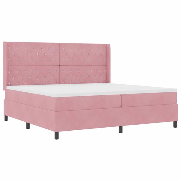 vidaXL Boxspringbett mit Matratze mit Kopfteil Rosa 200 x 200 cm Samt