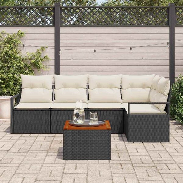 vidaXL Gartensofa-set mit Kissen 6 pcs Schwarz Poly-Rattan