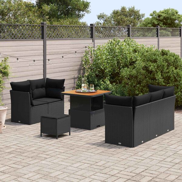 vidaXL Garten-Sofa-Set mit Kissen mit Speicher 8 pcs Schwarz