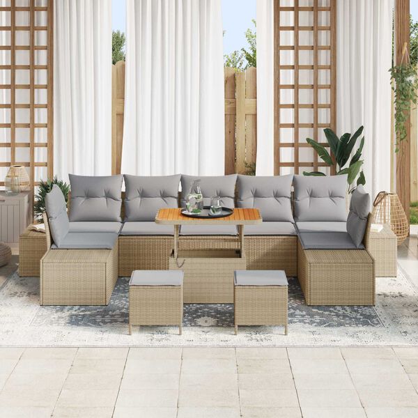 vidaXL Garten-Sofa-Set mit Kissen mit Kissen 10 pcs Beige und Hellgrau