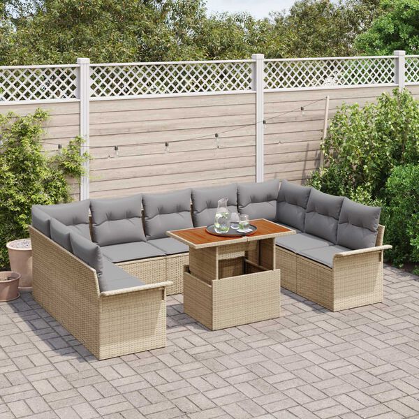 vidaXL Garten-Sofa-Set mit Speicher 10 pcs Beige Poly Rattan