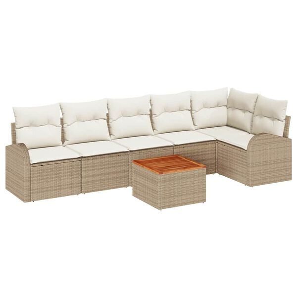 vidaXL Gartensofa-set mit Speicher 7 pcs Beige und Creme Poly-Rattan