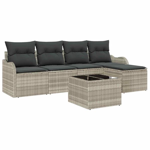 vidaXL Garten-Sofa-Set mit Kissen mit Speicher 6 pcs Grau Poly Rattan