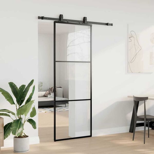 vidaXL Schiebetür mit Beschlag Schwarz 76x205 cm ESG-Glas