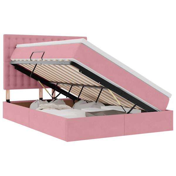 vidaXL Bett mit Stauraum und LED mit Matratze Rosa 140 x 200 cm Samt