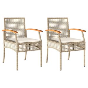 vidaXL Gartenst&uuml;hle mit Kissen 2 Stk. Beige Poly Rattan Akazienholz
