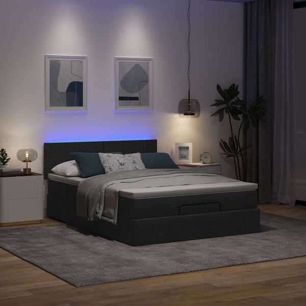vidaXL Ottomane Bett mit Matratze & LEDs Schwarz 140x190 cm Stoff