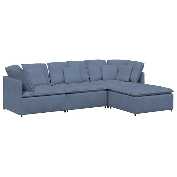 vidaXL Modulares Sofa mit Fu&szlig;hocker Kissen Cordstoff Blau