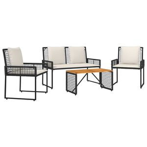 vidaXL Gartenm&ouml;bel-Set mit Kissen 4 pcs Schwarz und Cremewei&szlig;