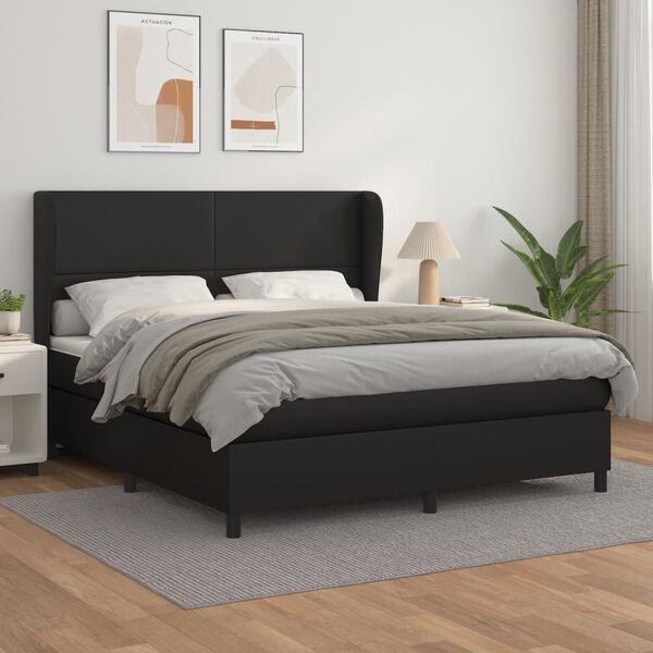 vidaXL Boxspringbett mit Matratze Schwarz 180x200 cm Kunstleder