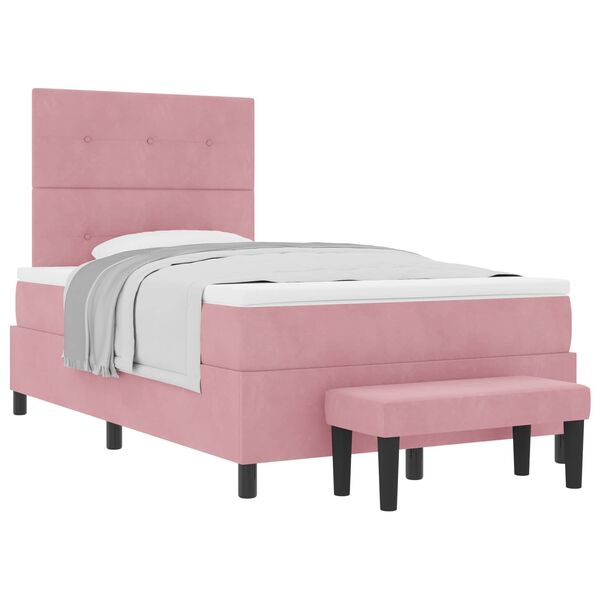 vidaXL Boxspringbett mit Matratze mit Kopfteil Rosa 120 x 190 cm Samt