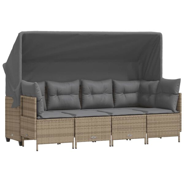 vidaXL 5-tlg. Garten-Sofagarnitur mit Kissen Beige Poly Rattan