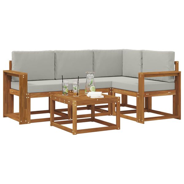 vidaXL Outdoor-Sofagarnitur mit Kissen 5 pcs Nat&uuml;rlich und Hellgrau