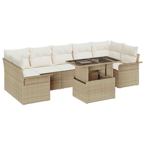 vidaXL Gartensofa-set mit Kissen mit Speicher 8 pcs Beige Poly Rattan